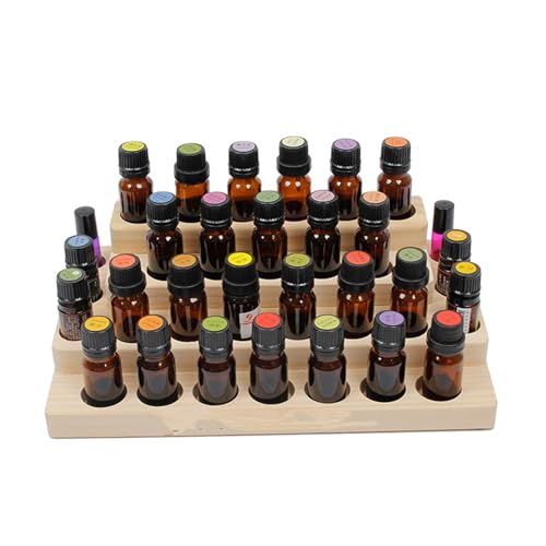 Pure Vie 4 Tier Essential Oil Bottles Wooden Storage Display Stand Travel Display Presentation Holder, Cosmetic Aromatherapy Organizer Rack Nail Polish Fragrance Container - Holds 30 Slots (15 ml)