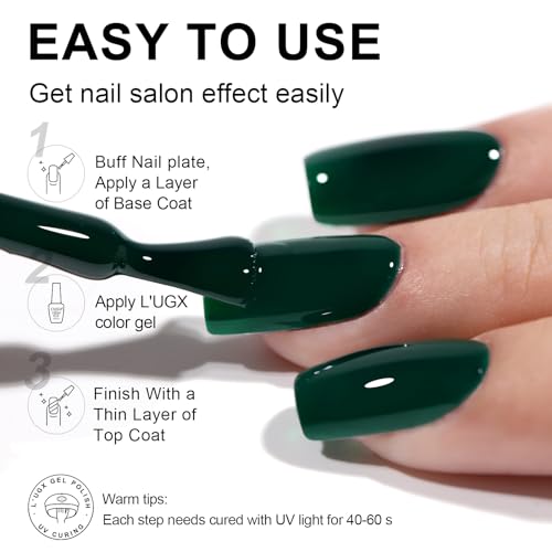 L'UGX Dark Green Gel Polish Emerald Nail Polish 15ML Long Lasting U V Gel Colors for Nails Art DIY Manicure & Pedicure at Home Salon Holiday Gifts for Women LGS-704