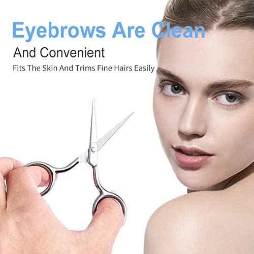 Eyebrow Scissors, Small Scissors for Hair, Eyebrows, Nose Hair, Beard, Eyelashes, Cuticle. Stainless Steel Fine Straight Tip Nose Hair Scissors