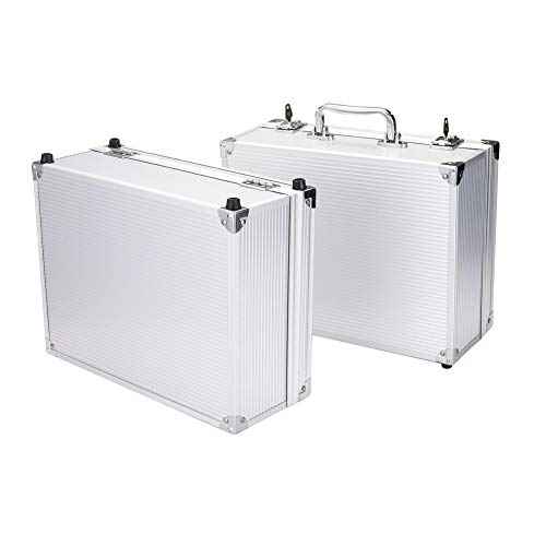 Tattoo Kit Box,Tattoo Case Organizer 12.6" x 9.5" x 5.1" W/Lock Machine Carrying Case,Aluminum Alloy with Sponge for Tatto Machine Box(silver)