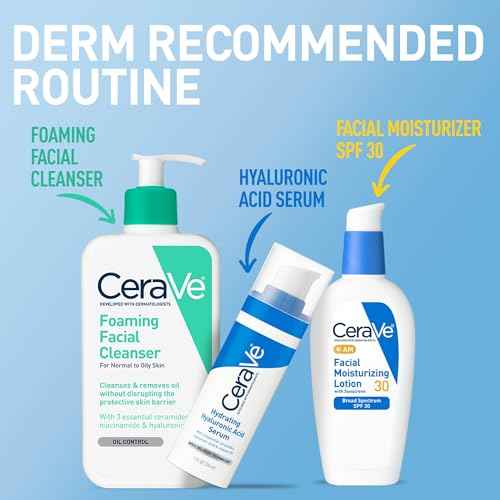 CeraVe AM Facial Moisturizing Lotion with SPF 30, Oil-Free Face Moisturizer with SPF, Formulated with Hyaluronic Acid, Niacinamide & Ceramides, Non-Comedogenic, Broad Spectrum Sunscreen, 3 Ounce