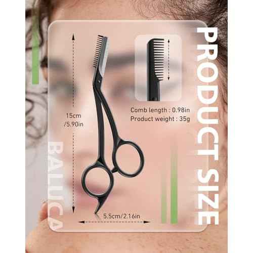 BALUCA Eyebrow Scissors with Comb | Professional Stainless Steel Eyebrow Trimmer for Women & Men | Dual-Design Precision Eye Brow Trimmer Scissors for Effortless Grooming, Silver (Black)