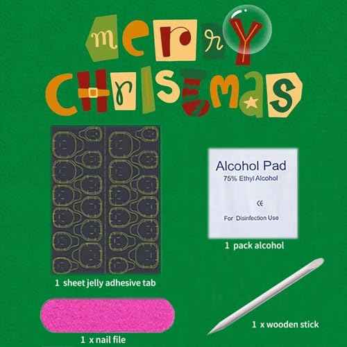 24 Pcs Christmas Press on Nails Almond Medium Fake Nails with Cute Cartoon Snowflake Design Cute Almond False Nails Christmas Glue on Nail Artificial Full Cover Stick on Nails for Women Girls