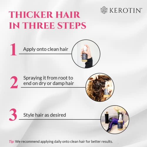 Kerotin Hair Thickening Spray w/Keratin for Fine & Thin Hair Growth in Women, Heat Protectant, Repair Mist for Volume, Body & Shine, Diameter Booster, Natural & Cruelty Free, Made in USA - 3 Pack