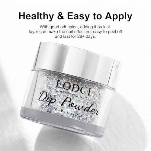 1 Oz/28g Sequin Silver Dip Powder, Glitter Dipping Powder French Pro Collection System Nail Art Starter Manicure Salon DIY at Home, Odor-Free&Long-Lasting, No Needed Nail Lamp Curing