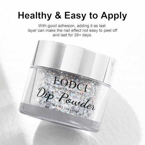 1 Oz/28g Sequin Silver Dip Powder, Glitter Dipping Powder French Pro Collection System Nail Art Starter Manicure Salon DIY at Home, Odor-Free&Long-Lasting, No Needed Nail Lamp Curing
