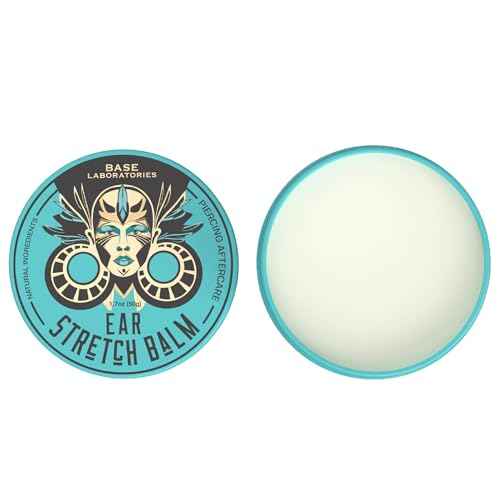 BASE LABORATORIES Ear Stretching Balm For Ear Gauges | Ear Stretching Balm For Earlobe Stretching & Preparation | All Natural Piercing Aftercare With Shea Butter & Eucalyptus Oil | 1.7 oz