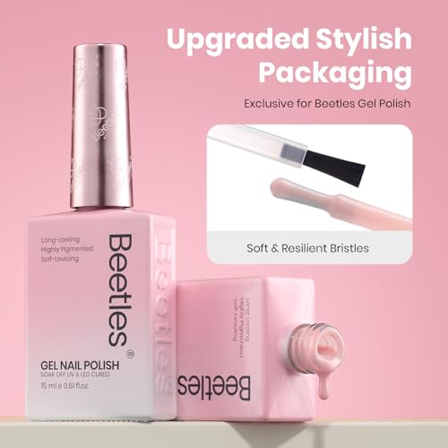 Beetles Nude Pink Gel Nail Polish - Misty Rose Jelly Gel Polish, Hema Free Natural Nude Pink Nail Polish Nail Concealer Sheer Translucent Effect Soak Off UV Nail Art Manicure Gift for Women 15ML