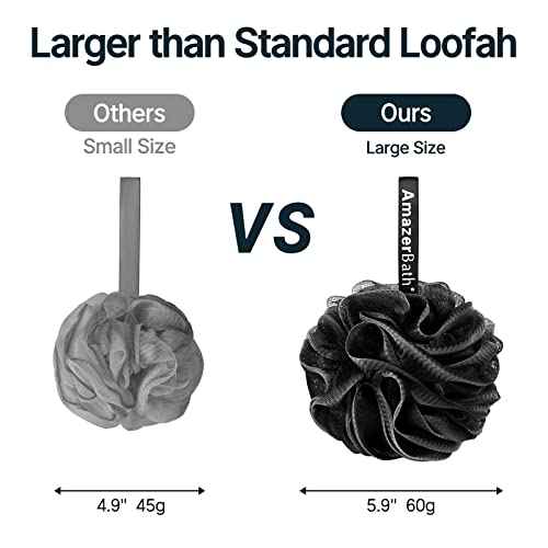 AmazerBath Loofah Sponge, Shower Loofah for Men and Women - Body Scrubber Loofa Set of 3 Classic Black & White Edge, Bath Sponge 60g/PCS