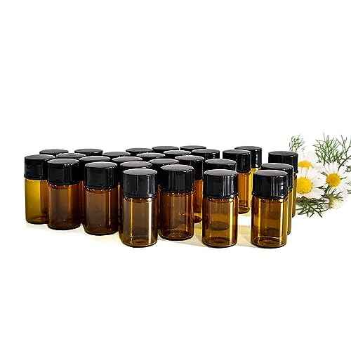 50Pcs 3ml Amber Sample Bottles,Mini Glass Essential Oil Bottle, with Black Screw Caps, for Travel Essential Oil and Perfume Vials Bottles (3ML)