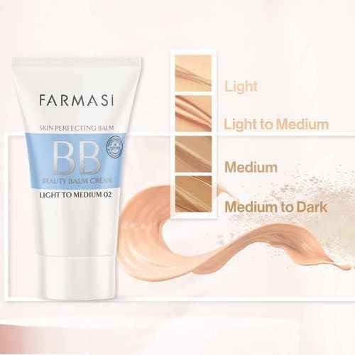 FARMASi Make Up BB Cream Beauty Balm, Full-Coverage Foundation, Concealer, Moisturizer BB Cream for All Skin Types, 1.7 fl. oz. / 50 ml (Light to medium)