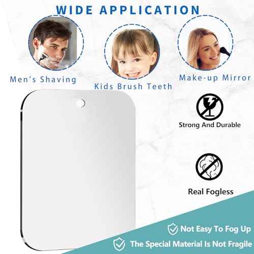 Shower Mirror Fogless for Shaving, Medium 8 x 6 inch Mirror for Wall Hanging, Frameless Portable Travel Camping Mirrors Shatterproof Handheld Locker Shave Mirrors Makeup Plastic Anti Fog Free Bathroom