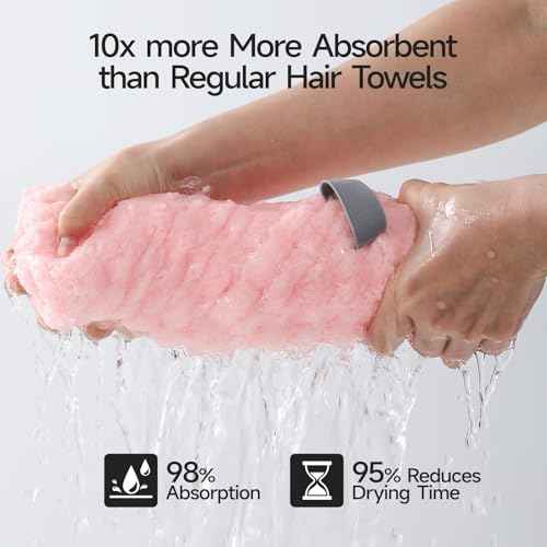 REDKISS 3 Pack Microfiber Hair Towels - Extra Large Hair Towel Wrap for Women, 24x42 inch Hair Towels with Elastic Strap, Super Soft Hair Drying Towels for Long, Thick, Curly Anti Frizz Turbans