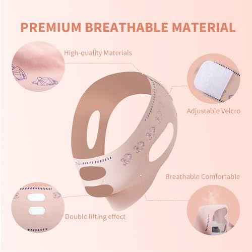 Chin Strap for Sleeping, Reusable Double Chin Reducer Eliminator for Women, V Line Lifting Mask Face Slimming Strap, Breathable Jawline Exerciser Lifting & Firming Prevent Sagging