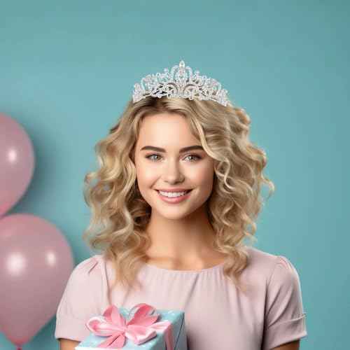 Schmoopy Tiara Crown for Women, Crystal Tiara for Bridal Prom Queen Birthday Birthday Party (A-Silver)