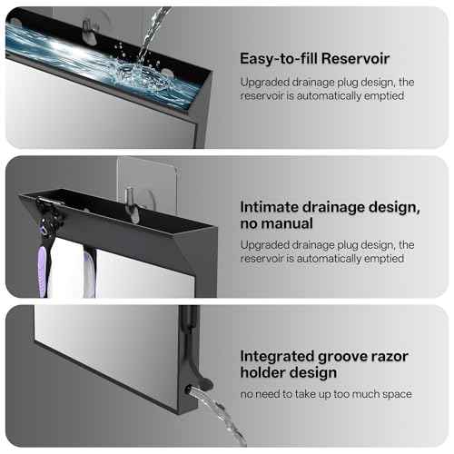 Wall Mount Anti Fog Mirror for Shower,Large Black Mirror for Bathroom,Hot Water Powered Defogging Shower Mirrors for Shaving for Women Makeup,Heated Makeup Mirror Hanging with Hook