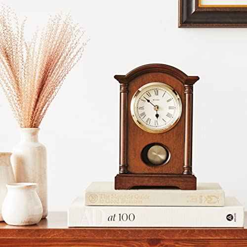 Bulova Dalton Chiming Pendulum Table Clock - Walnut Finish - Gold-Tone Accents