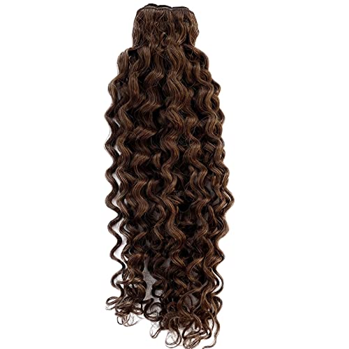 Curly Sew in Hair Extensions Real Human Hair, 22 Inch 120 Gram Chocolate Brown Deep Wave Weft Bundles Straight Silky Remy Hair Hand Tied Weft Extensions Brazilian Virgin Raw Hair Bundles for Women
