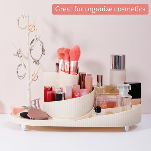 360¡Æ Rotating Makeup Organizer with Jewelry Stand,Thickened Plastic Material£¬Large Capacity Cosmetic Storage Box, Portable Vanity Case for Makeup, Skincare, Jewelry, Perfect for Home and Travel