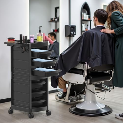 7-Layer Salon Trolley Cart with 6 Drawers, Professional Salon Rolling Cart with Wheels for Hair Stylist, Portable Barber Station with Extra Storage Space for Tattoo, Barber