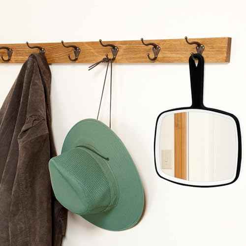 2Pcs Handheld Mirror, Portable Hand Mirror with Hanging Hole in Handle, Black 10.4" L x 7.4" W