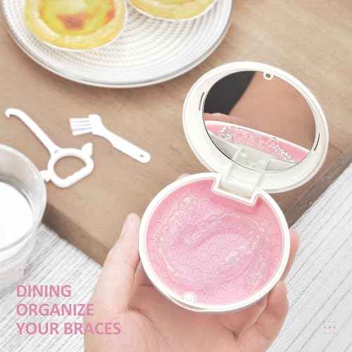 Retainer Case Slim Aligner Case with Vent Holes Removable Inner Tray Silicone for Easy Cleaning (White Pink)