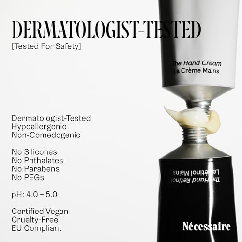 N?cessaire The Hand Retinol. Anti-Age Repair Serum. For Crepiness, Wrinkles, Spots, Brittle Cuticles. 0.25% Pure Retinol. 5% AHA. Dermatologist-Tested. Hypoallergenic. Non-Comedogenic.