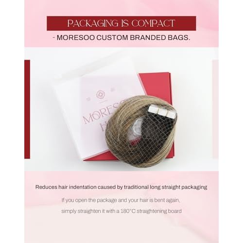 Moresoo Tape in Hair Extensions Human Hair Brown Real Hair Tape Hair Extensions Ombre Dark Brown and Caramel Blonde Human Hair Glue in Fashion Seamless 24 Inch 20Pcs/50g #4/27/4