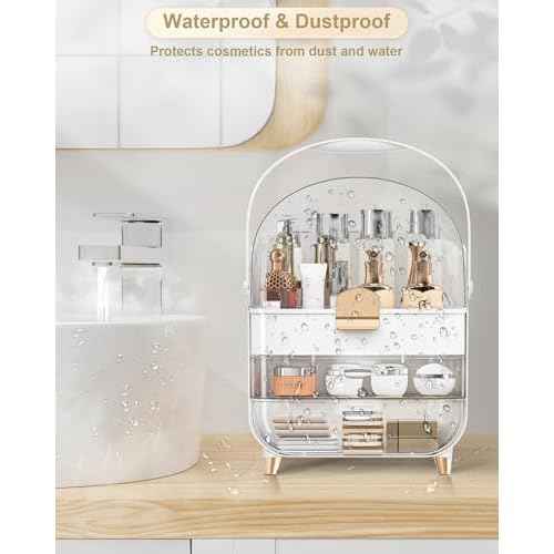 Makeup Organizer Countertop, Skincare Holder Bathroom Counter Organizer, Storage Box Cosmetic Display Cases, Teen Girl Gifts Make up Organizers for Vanity, Dresser (Rose Gold)