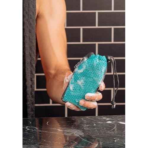 Ballsy Handy Shower Tool - Sud Sack Soap Pouch, Exfoliating Sponge for Baths and Showers - Compatible with Related Bars, Blue