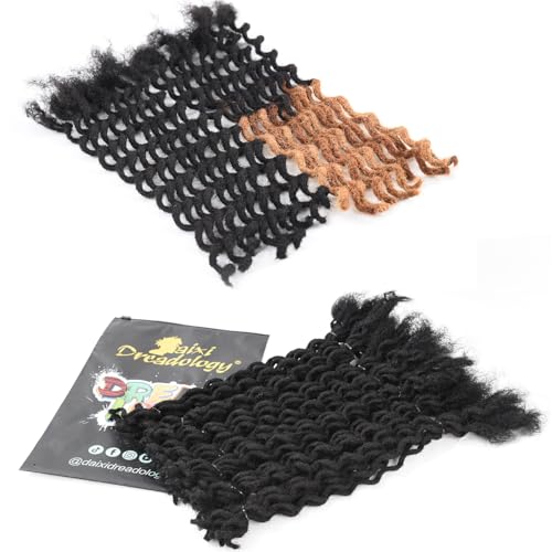 DAIXI Curly Wave Loc Extensions Human Hair, 100% Real Human Hair Dreadlock Extensions for Man/Women Handmade Permanent Dread Extensions Can Be Dyed Bleached Twisted (0.4cm, 1B, 10 Inch 30 Strands)
