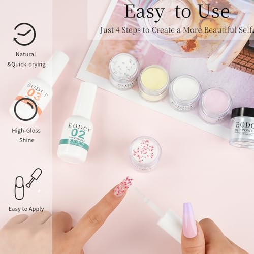 Dip Powder Nail Transparent Crystal Dried Flower Set, 6 Colors Dipping Powder Kit With Base & Top Coat/Activator/Brush Saver, Nail Art Manicure Salon DIY for Daily at Home Party Gifts for Women