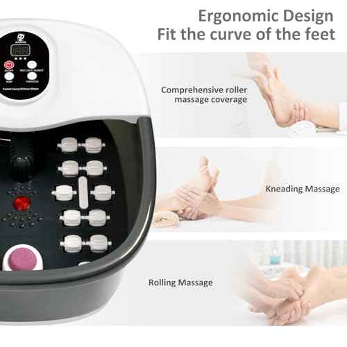 Foot Spa Bath Massager with Heat Bubbles and Vibration Massage and Jets, 16 OZ Calming Lavender Foot Soak Epsom Salt, Foot Soaker with Red Light, 22 Massage Rollers, Adjustable Temp - Black