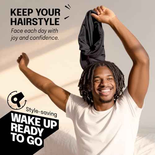 Large Satin Bonnet for Men Sleeping: Loc Cap Dreadlocks for Curly Braids Wave, Silky for Frizzy Hair Smooth, Adjustable No Slip Black