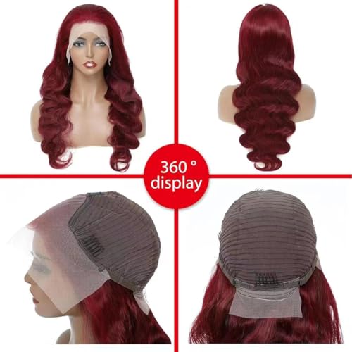 99J Burgundy Wig Human Hair 13x4 Body Wave Lace Front Wigs Human Hair 180 Density Pre Plucked Glueless Wine Red Colored Lace Front Wig for Women 28inch