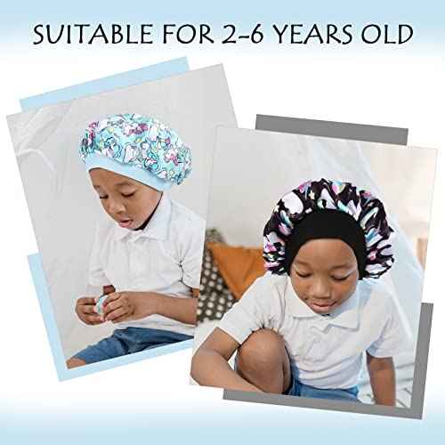 4 Pcs Silk Bonnet for Sleeping Kids Bonnets for Girls Baby Satin Sleep Cap Hair Wraps for Curly Natural Hair Elastic Wide Band