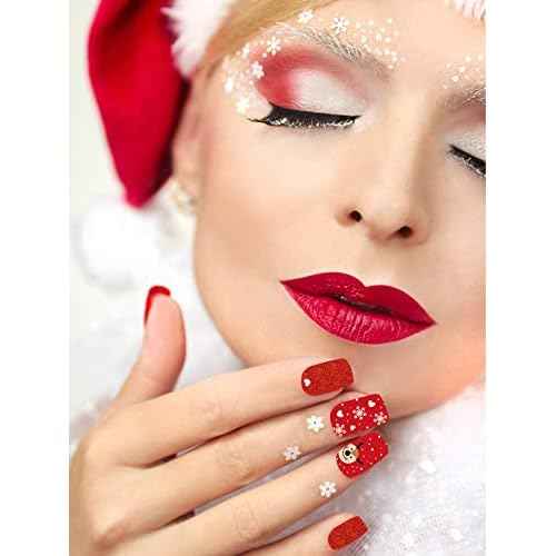 12 Sheets Christmas Full Nail Wraps Stickers, Wsimily Christmas Self-Adhesive Nail Polish Sticker Decals with 1Pcs Nail File Santa Claus Snowflakes Design for Women Girl Xmas Nail Decoration