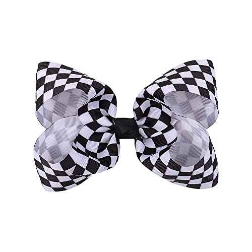 Checkered Plaid Hair Bow Clip and Barrettes Set - Buffalo Plaid Hair Bow Pin BBG71 (Black White Plaid)