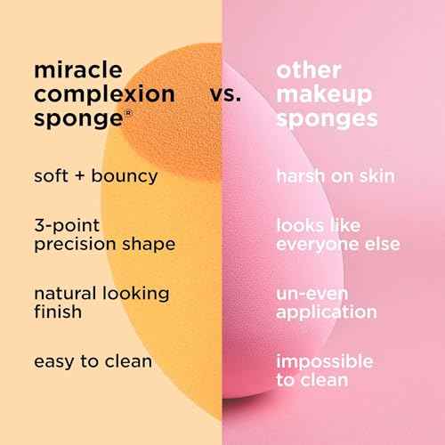 Real Techniques Miracle Complexion Makeup Sponge, 4-Pack Beauty Blender For Liquid & Cream Foundation, Streak-Free Coverage, Latex-Free, Vegan & Cruelty-Free