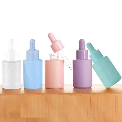 4 Pack Glass Dropper Bottles, Clear Frosted with 2 Funnels & 2 Lotion Pumps, 30 ml Essential Oil Bottles