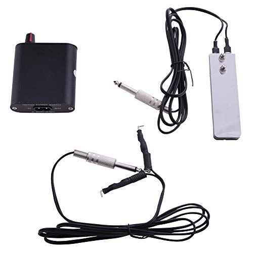 Mini Tattoo Power Supply Set,New Star Tattoo Mini Motor Black Tattoo Machine Power Supply with Tattoo Clip Cord and Stainless Steel Foot Pedal for Permanent Makeup Tattoo Supply Accessory