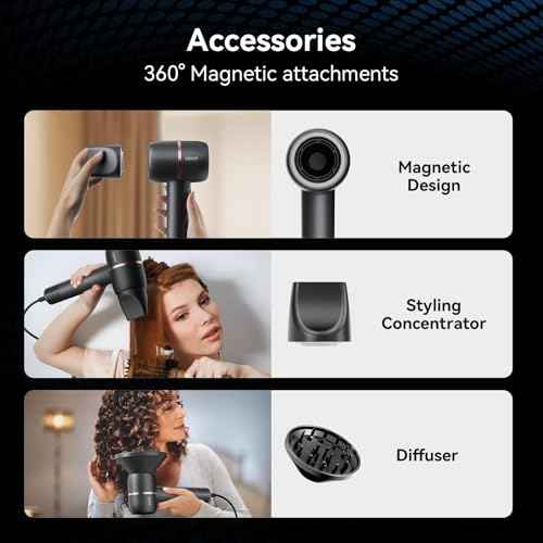 Fast Drying Hair Dryer,Negative Ionic Care Blow Dryer,Less Heat Damage Blow Dryer with High Speed Brushless Motor,Thermo-Control Low Noise with Magnetic Nozzle & Diffuser