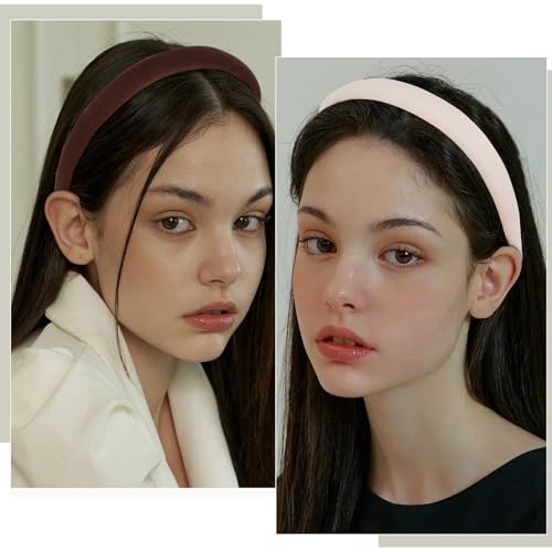 CURASA Sponge Padded Headbands For Women Girls 5PCS Non Slip Comfortable Headband Thin Neutral Head Bands Trendy Cute Hair Hoops Elegant Head Bands Set Stretchy Hairbands Plain Solid Hair Accessories