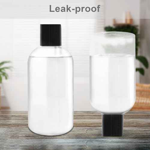 2 Pack 8 oz Empty Plastic Bottles with Black Disc Caps Reusable Clear Leak-Proof Travel Squeeze Containers for Shampoo Conditioner Toiletries Liquid Soap