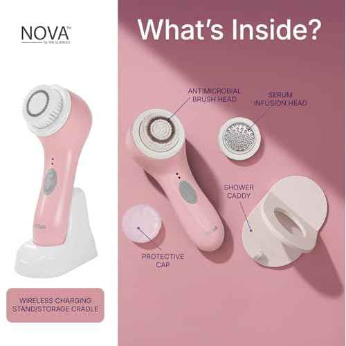 Spa Sciences - NOVA - Sonic Cleansing Brush with Bristles & Infusion System ? Anti-Aging Facial Exfoliating, Waterproof, and USB Rechargeable