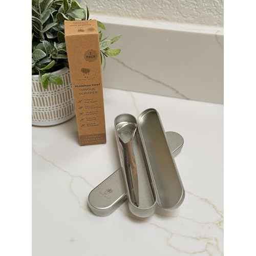 Me Mother Earth 2 pack Stainless Steel Tongue Scraper for Adults with 2 Metal Travel Cases ? Durable Metal Cleaner for Oral Care, Fresh Breath, and Eco-Friendly Dental Care