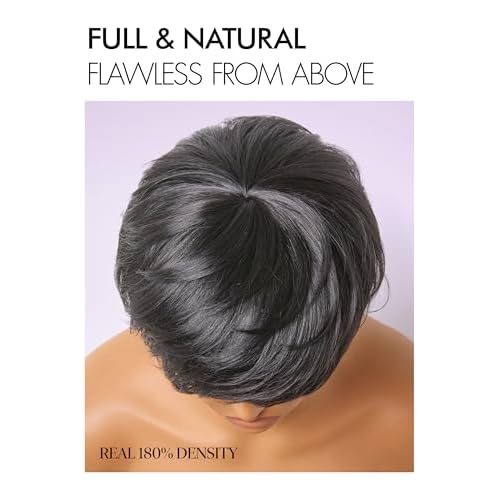 LUVME HAIR Ultra Comfort Throw On & Go Short Pixie Cut with Bangs 5 Inches Skin Friendly Cotton Cap 100% Real Human Hair Glueless Wig Glueless Wig Hair Loss Friendly Full Machine Made 22.5 Wig Cap