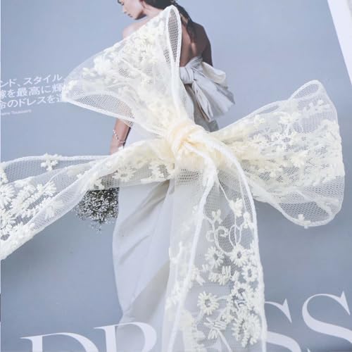 Vintage Large Lace Bow Hair Clip Barrette - White Silk Bow Lace Hair Accessories for Women