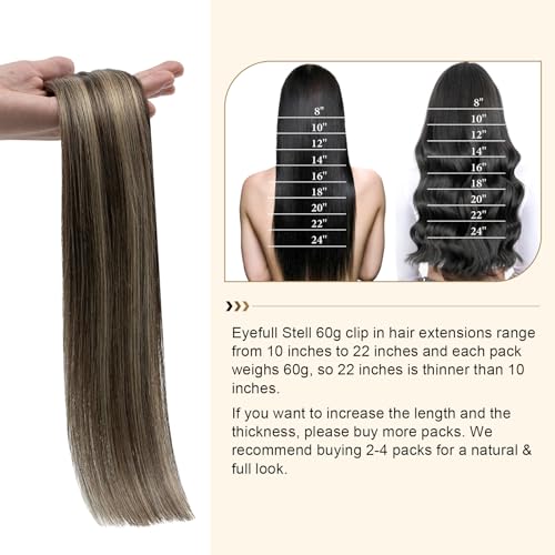 Clip in Real Human Hair Extensions for Women Straight Long Natural Clip on Real Human Hair Extensions Double Weft Chocolate Brown To Caramel Blonde Remy Brazilian Clip ins Hair 22 Inch 60G 5 PCS
