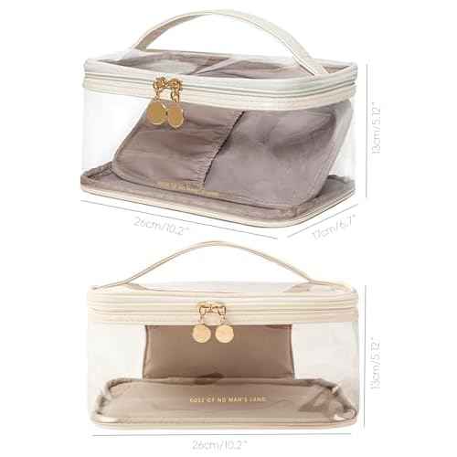 Large Clear Makeup Bag Big Cosmetic Bags Waterproof Toiletry Orangizer with Handle Transparent Toiletries Case Travel Pouch for Women Girls Daily Beauty Purse Essentials Skincare Bag Off White